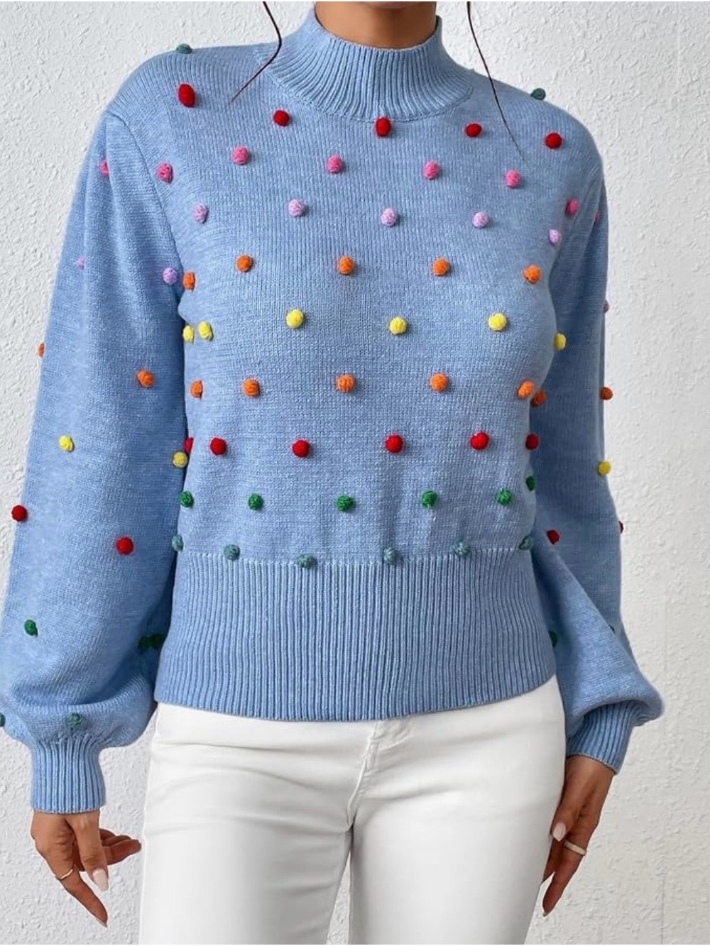 Rainbow Colorful Pom Pom Sweater